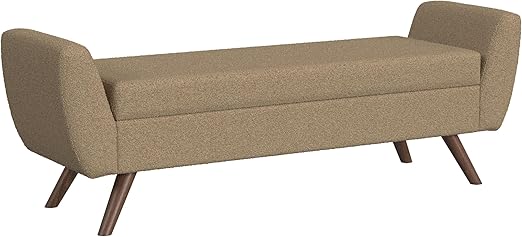 Modern Storage Bench with Wood Legs - Light Gray Woven