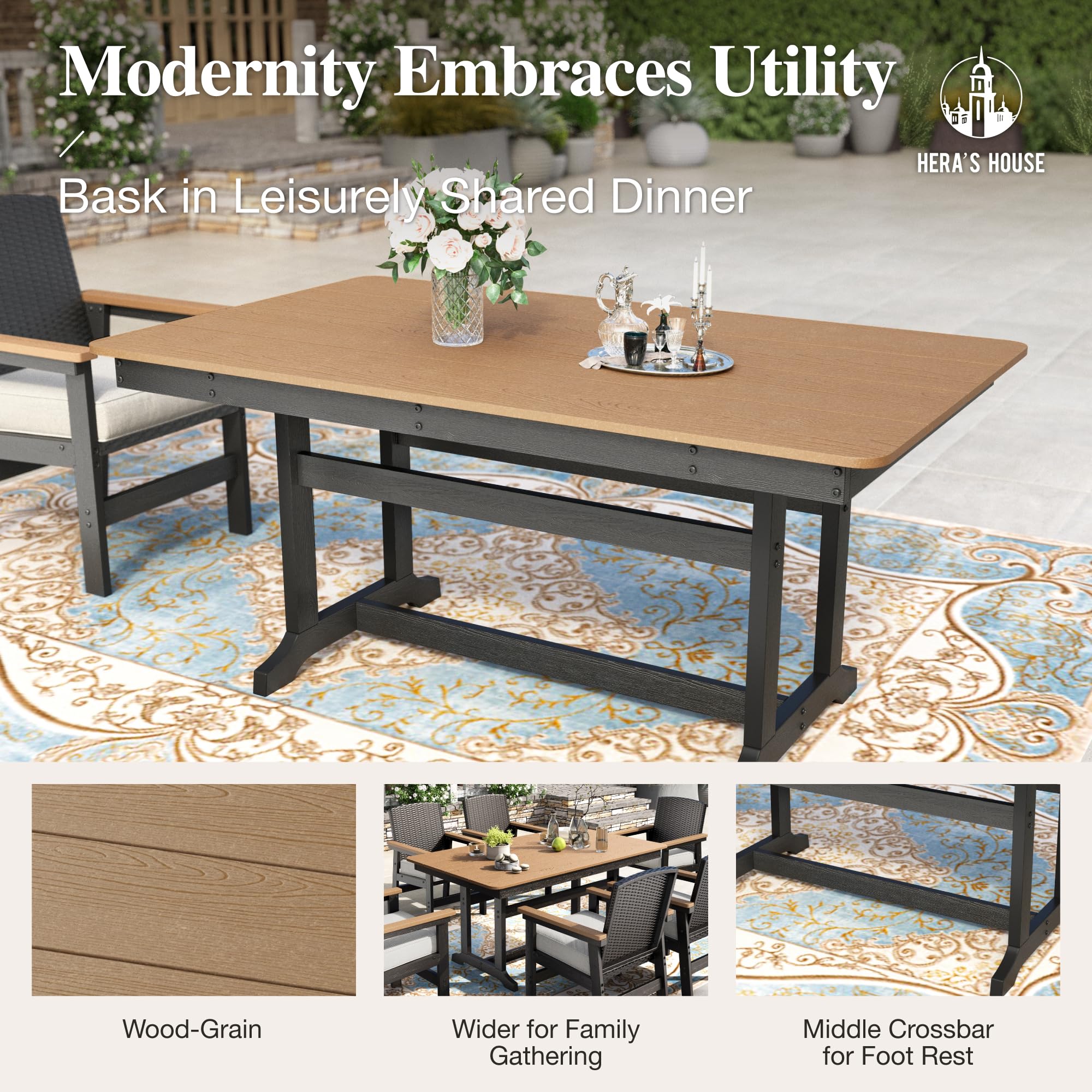 7-Piece Patio Dining Set with HDPE Table and Wicker Chairs