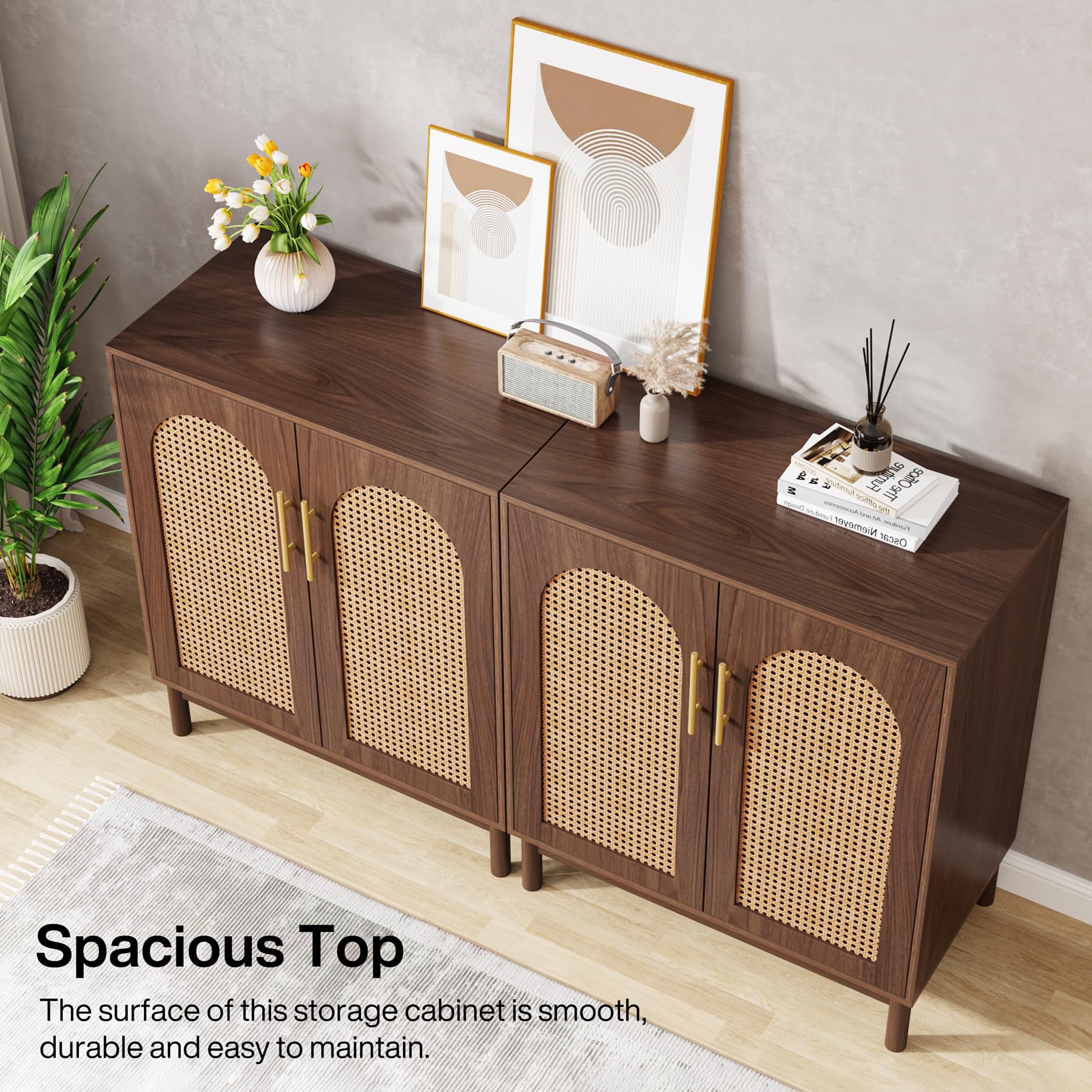 Rattan Sideboard Buffet Cabinet Set of 2