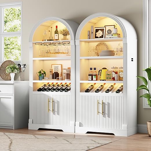 Arched Kitchen Pantry Cabinet with LED Light