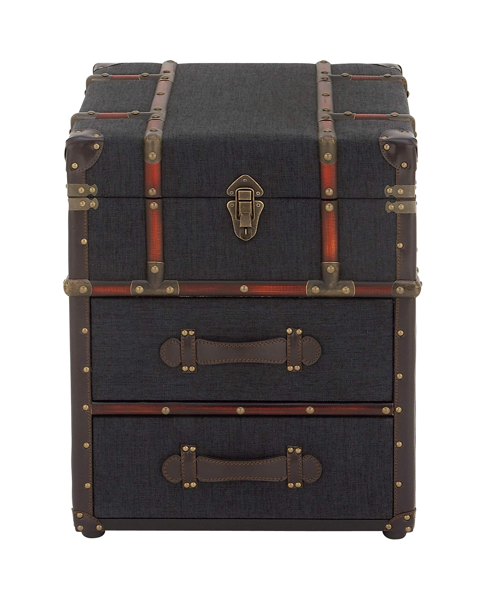 Blue Linen Upholstered 2-Drawer Accent Table
