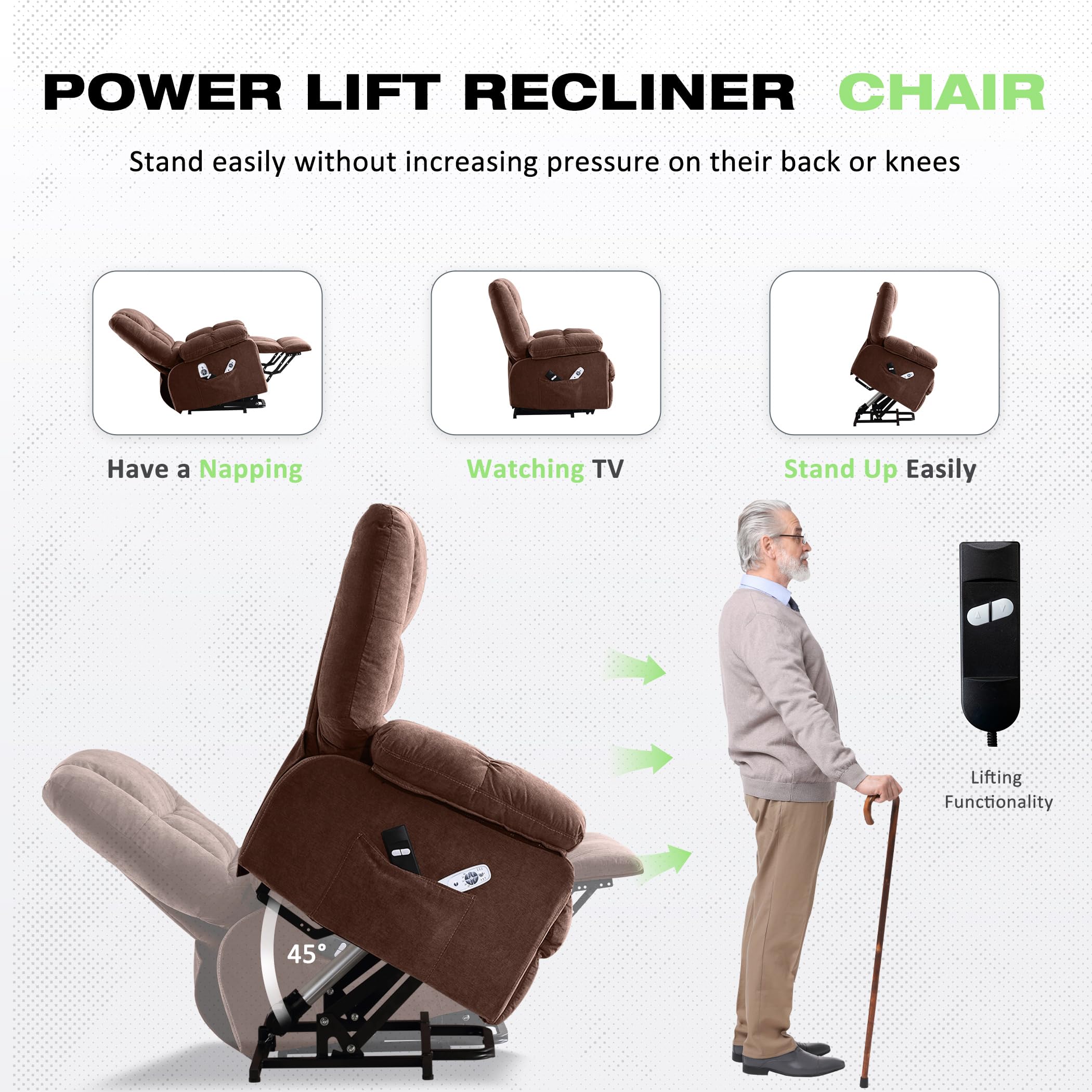 Power Lift Recliner Chair with Massage and Heat