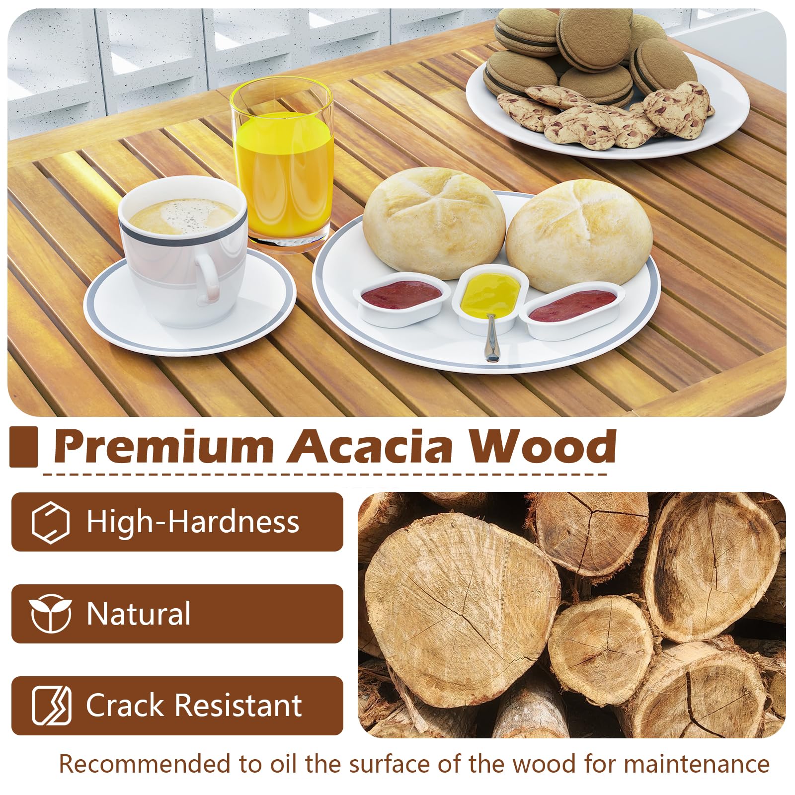 3 Piece Acacia Wood Patio Bar Set