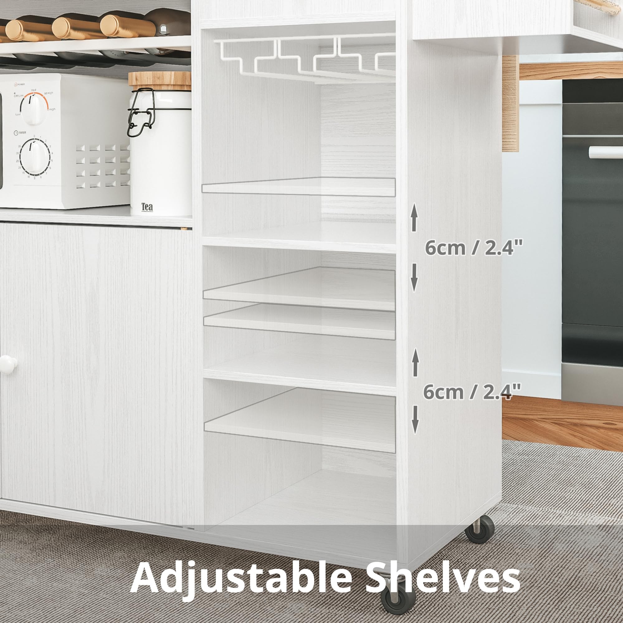 Kitchen Island Cart with Drop-Leaf and Wine Rack