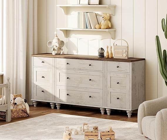 Dresser with 5 Drawers and 2 Storage Cabinets with Charging Station