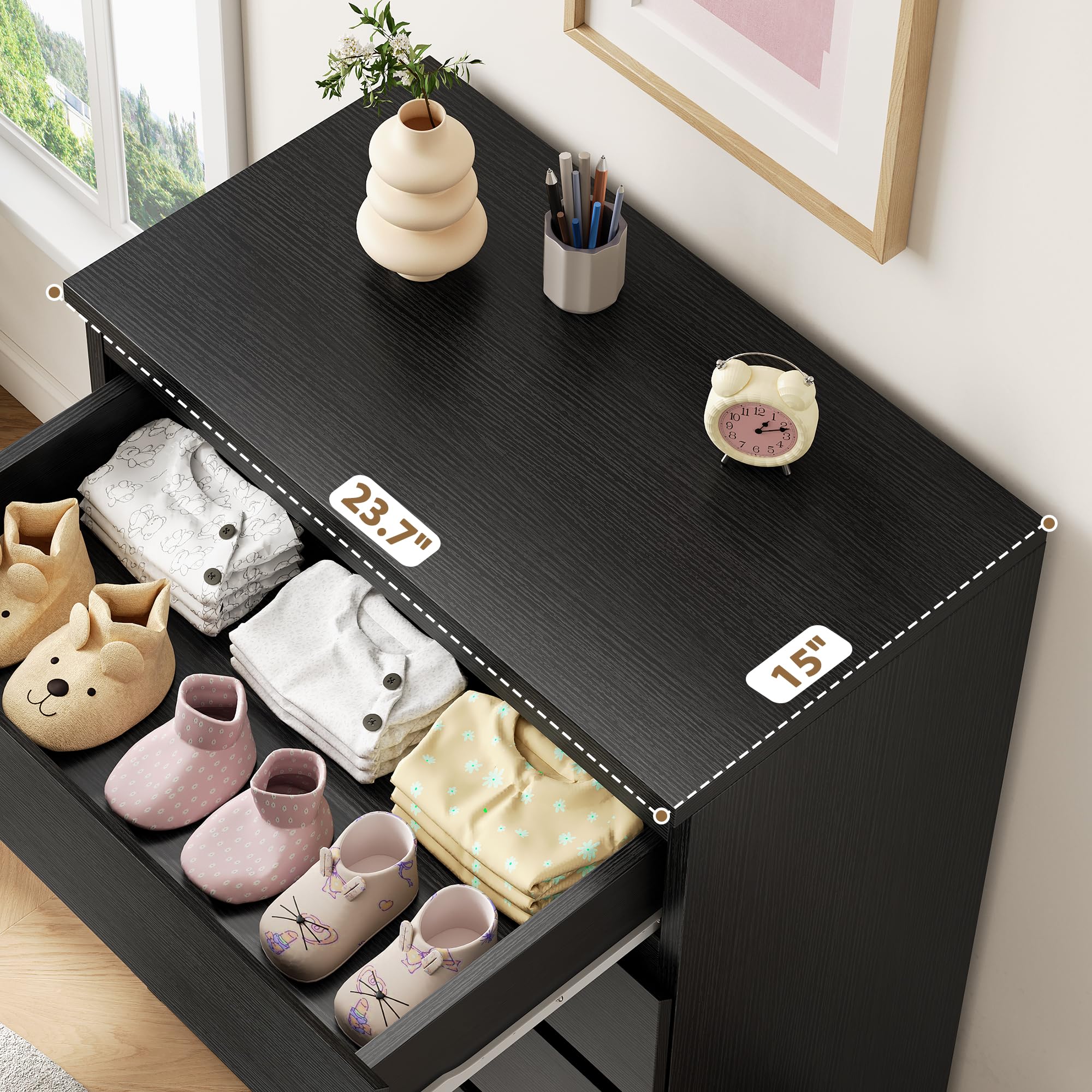 Black Modern 5 Drawer Dresser with Deep Storage