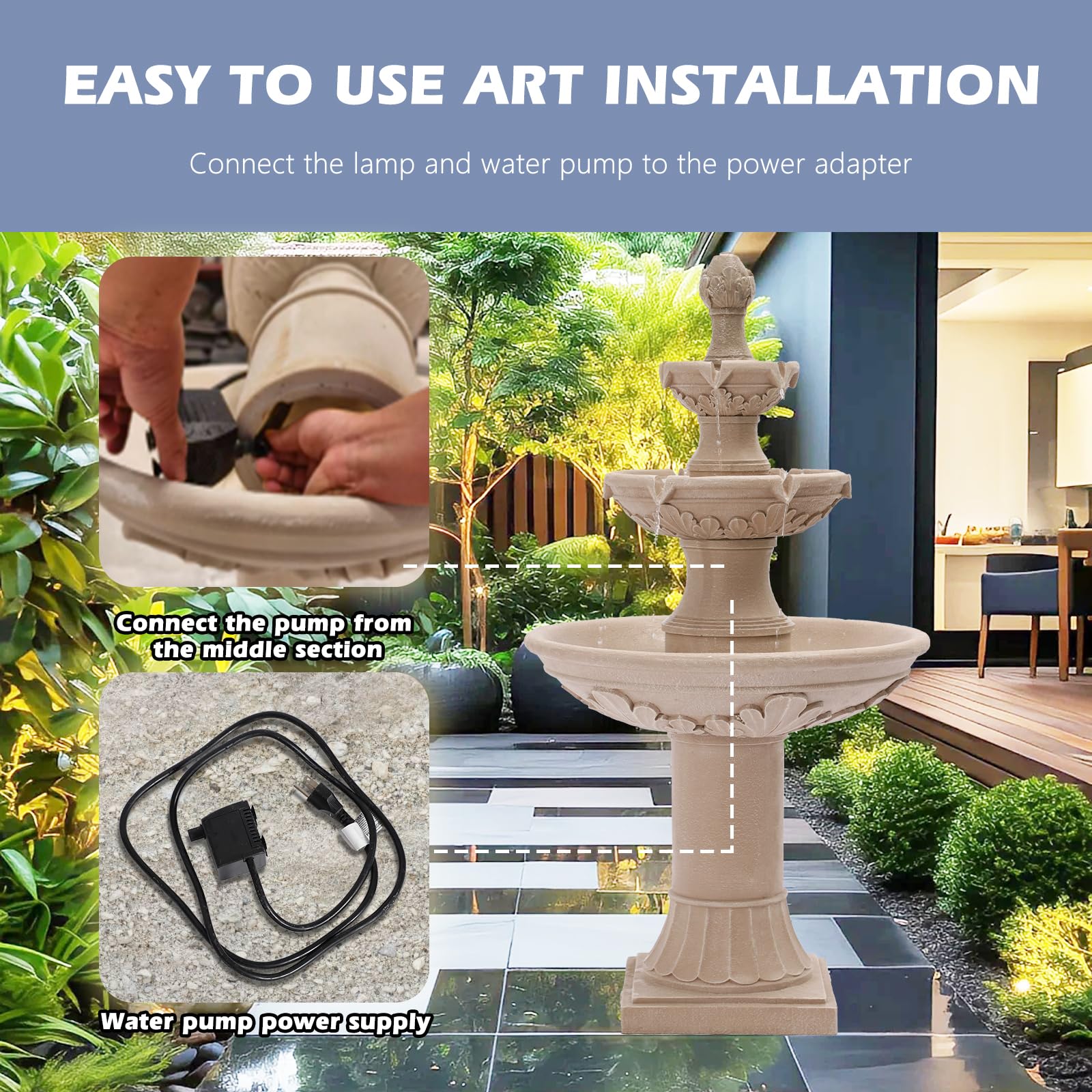 3-Tier Pineapple Water Fountain 48.4" White Resin