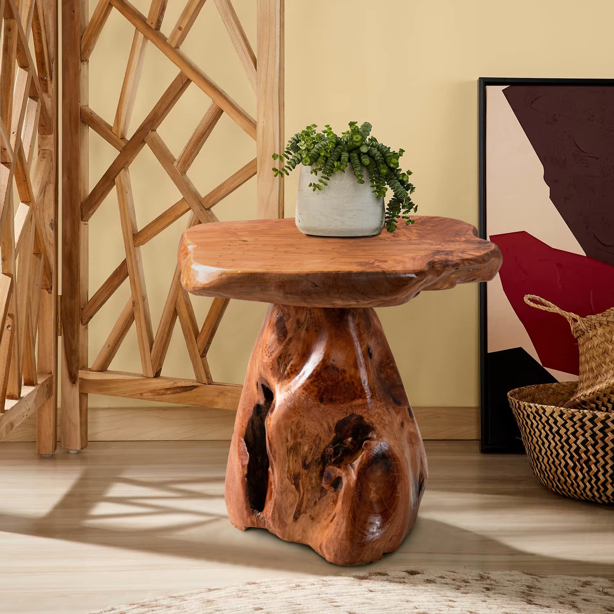 Cedar Wood Tree Stump Stool Live Edge Natural Side Table