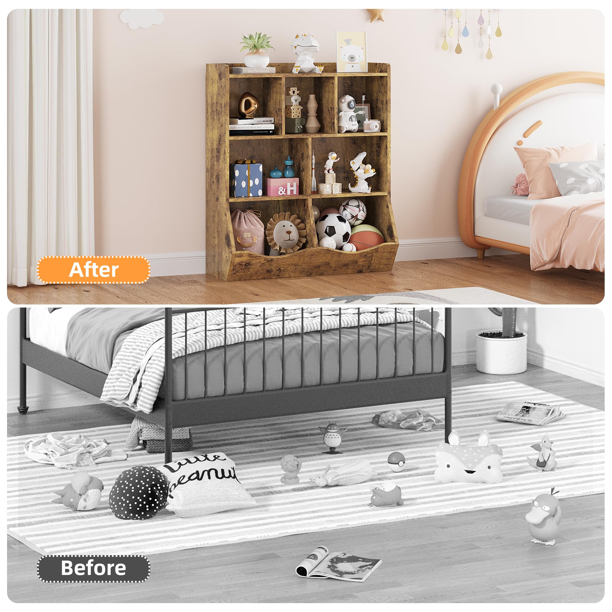 Rustic Brown Toy Storage Cabinet with Tilting Bins