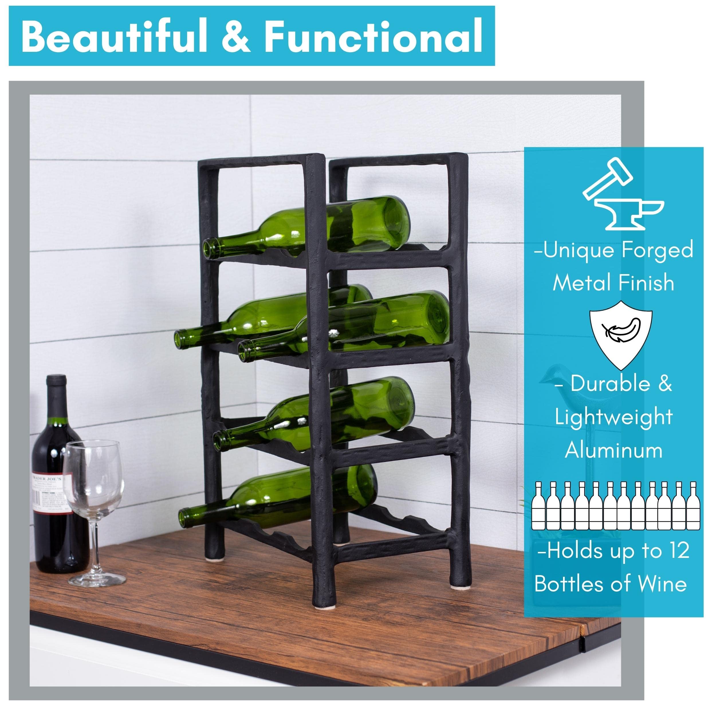 12 Bottle Wine Rack - Free Standing Black Metal