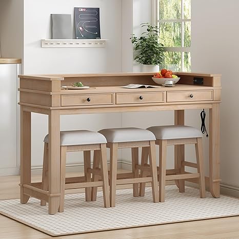 4-Piece Counter Height Dining Set with Charging Station and Storage Drawers