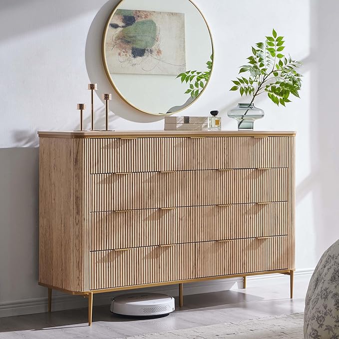 Fluted 9 Drawer Dresser with Curved Profile Design