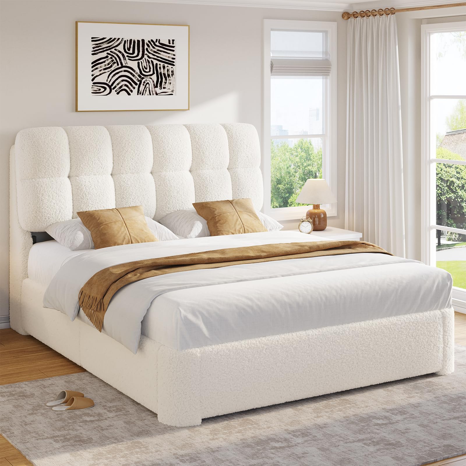 Queen Boucle Bed Frame with Headboard