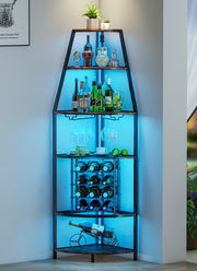 6-Tier Corner Wine Rack with LED Lights