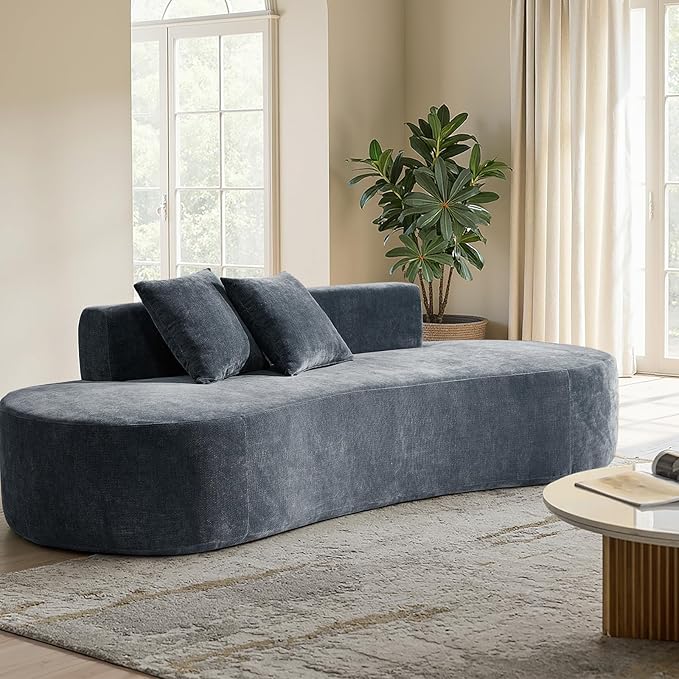 94.5" Curved Boneless Couch with Two Pillows