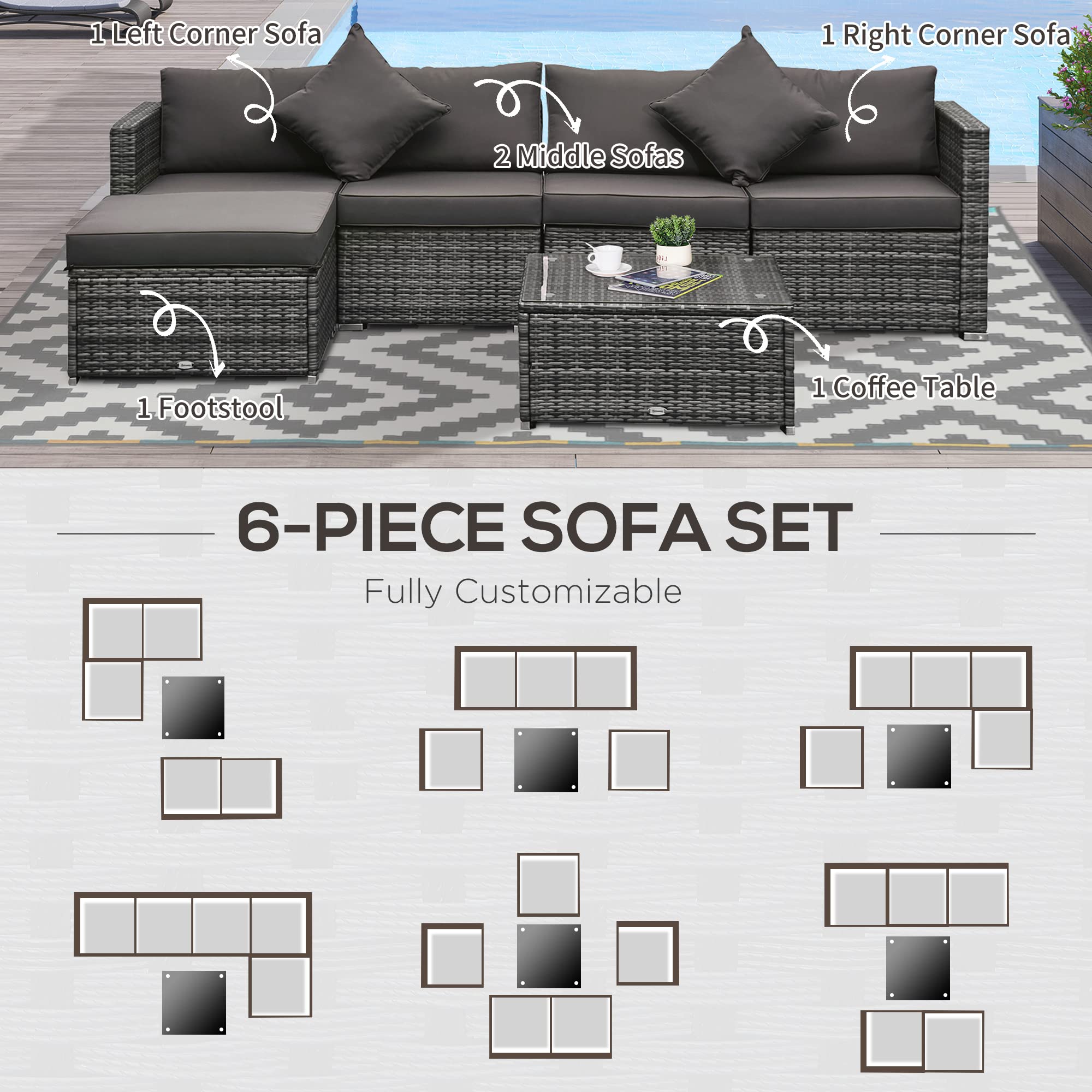 6 Piece Outdoor Wicker Sectional Sofa Set