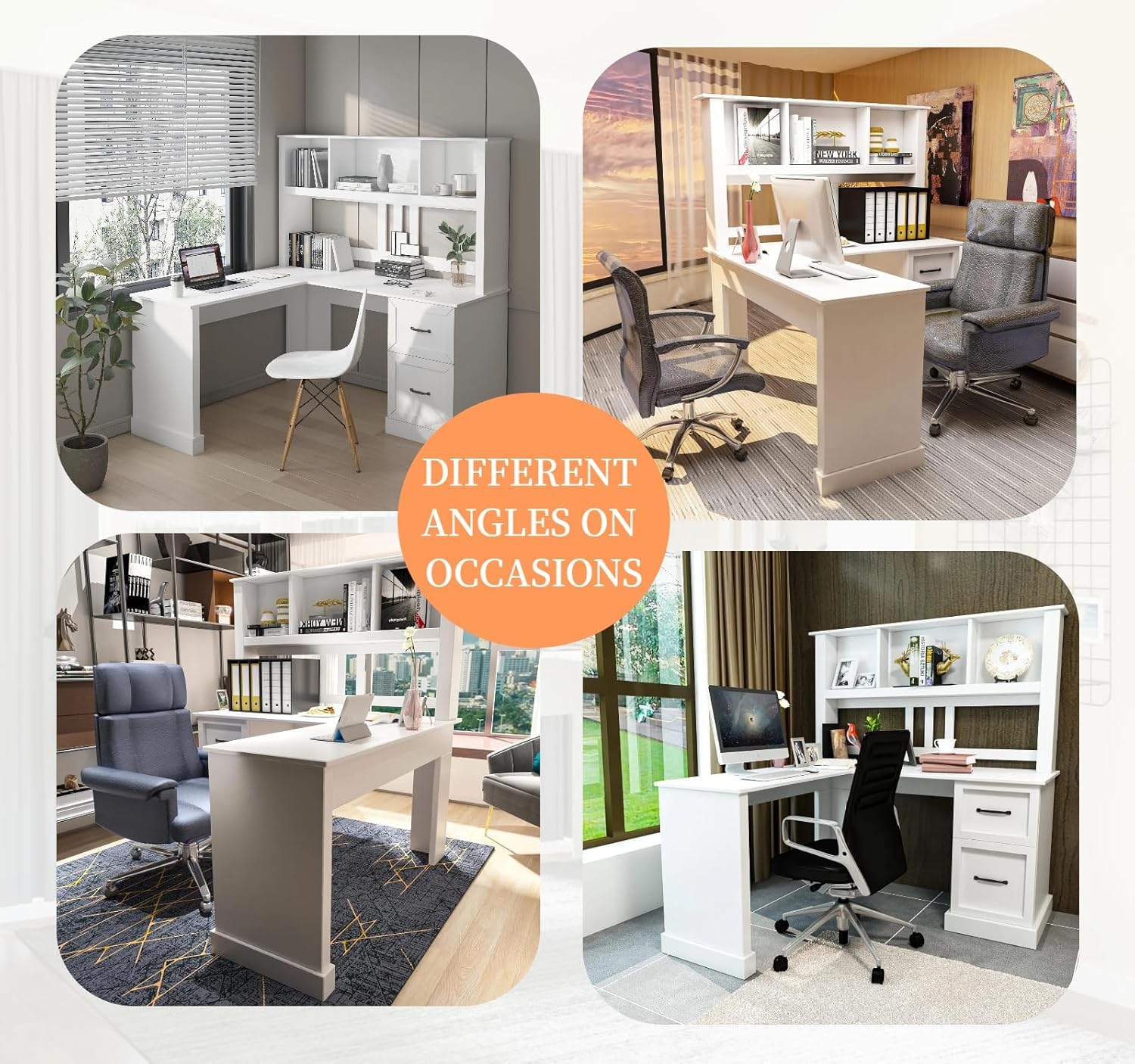L-Shaped Corner Desk with Hutch and File Cabinet