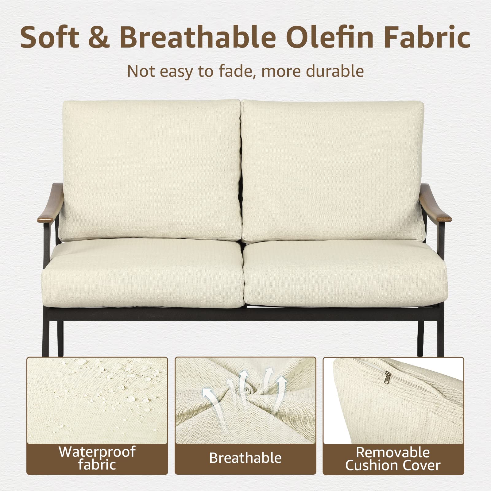 Patio Loveseat Sofa with Wicker Backrest and Cushion