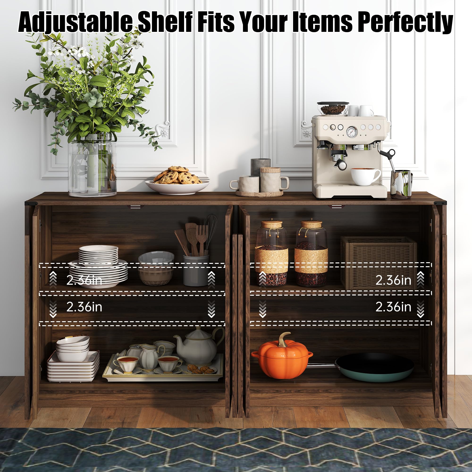 65" Fluted Sideboard Buffet Cabinet with Adjustable Shelves