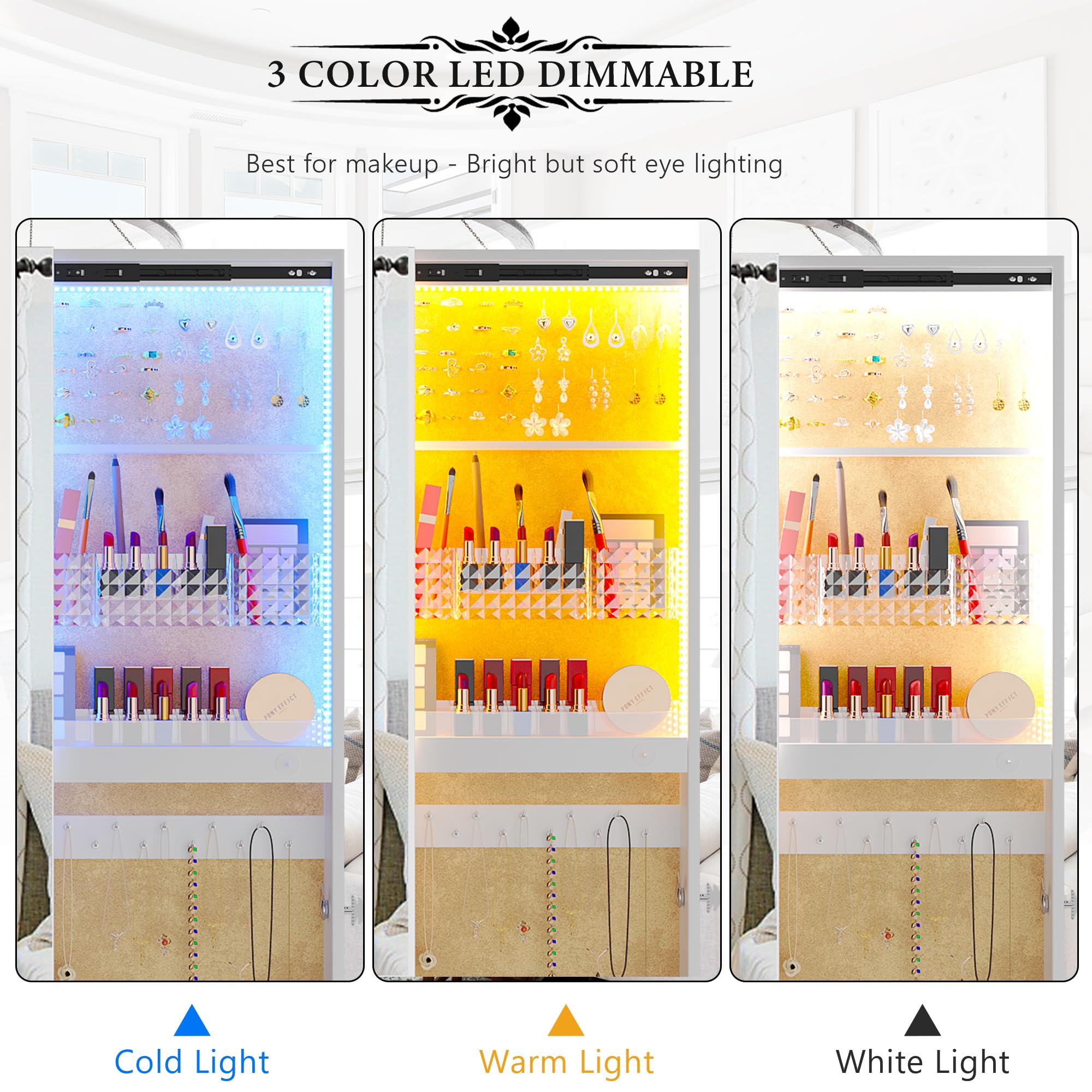 360° Rotating LED Jewelry Armoire with Full Length Mirror