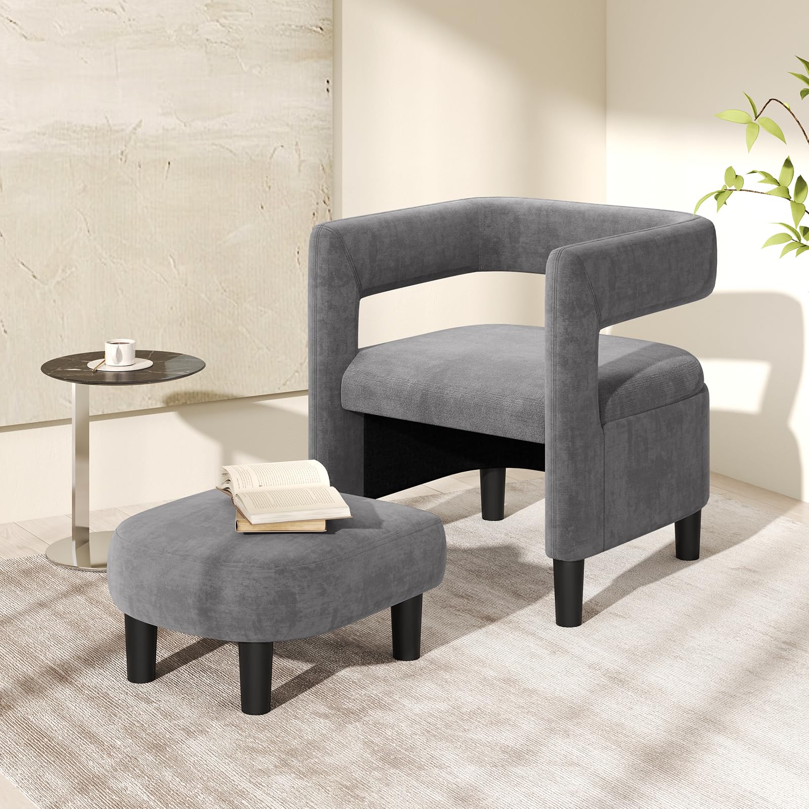 Velvet Accent Chair with Ottoman