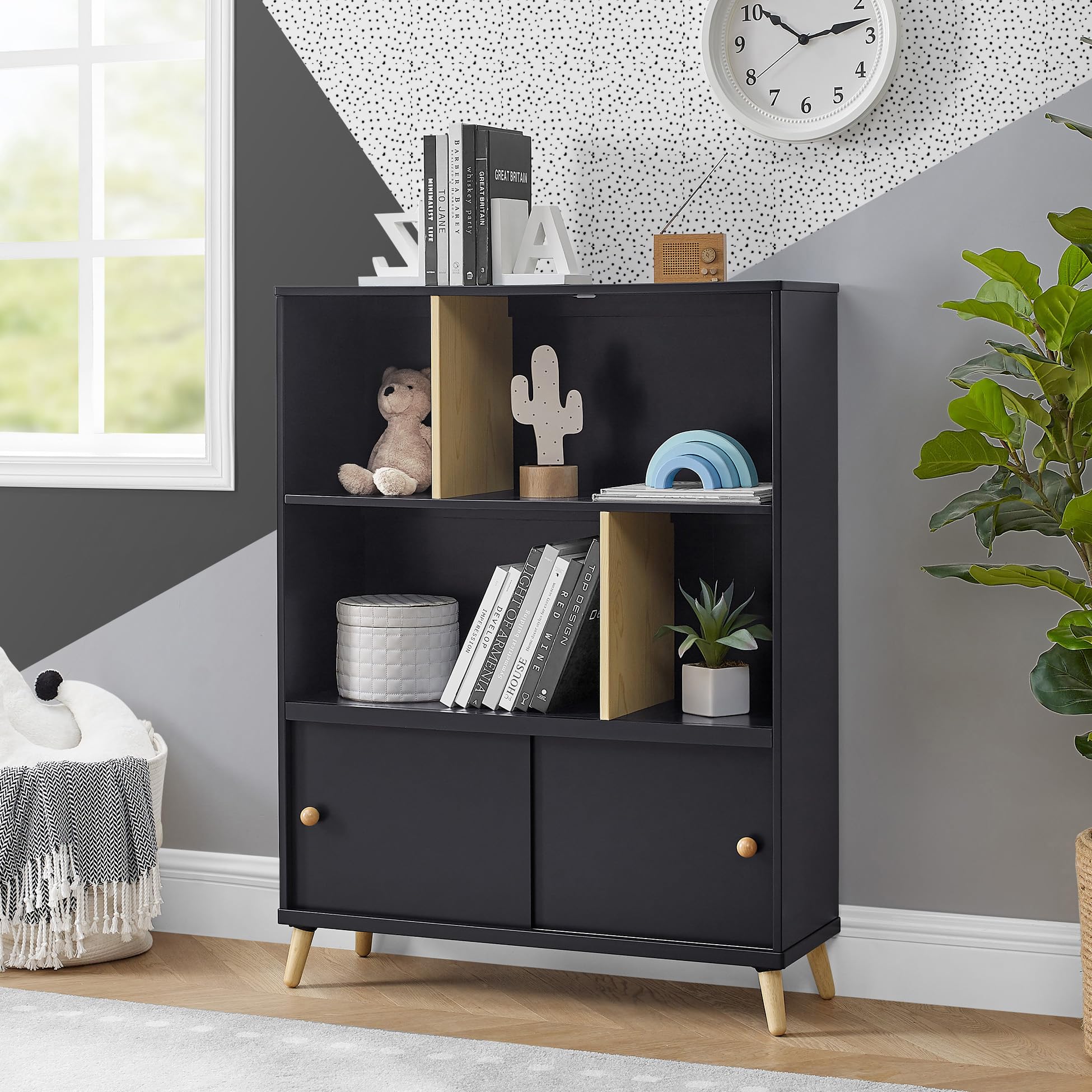 Kids Bookcase with Sliding Door Storage