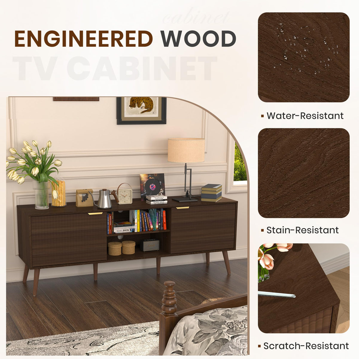 TV Stand with Power Outlet for 55-70 Inch TVs