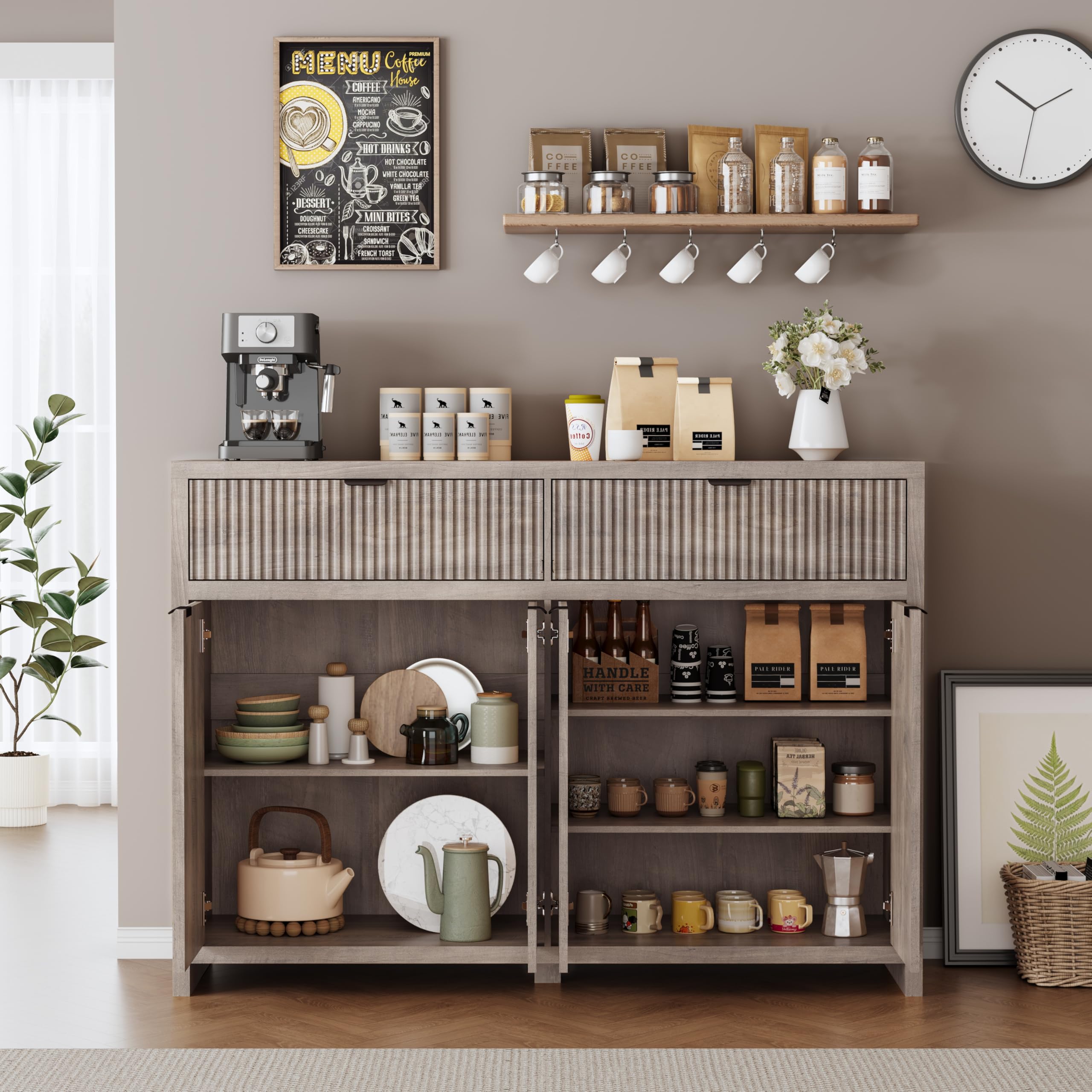 Fluted Sideboard Buffet Cabinet with Storage Drawers