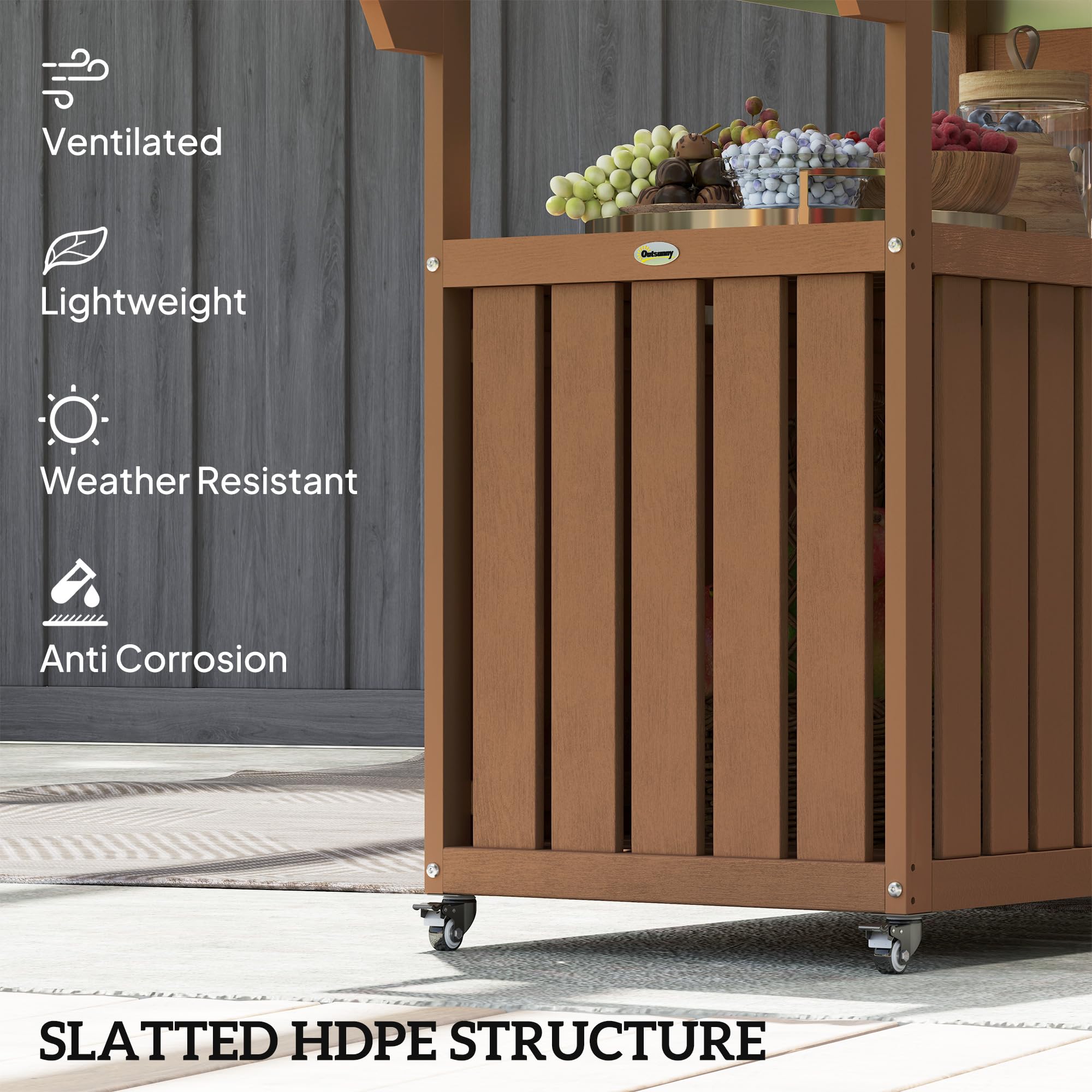 Outdoor Bar Cart with Storage Cabinet