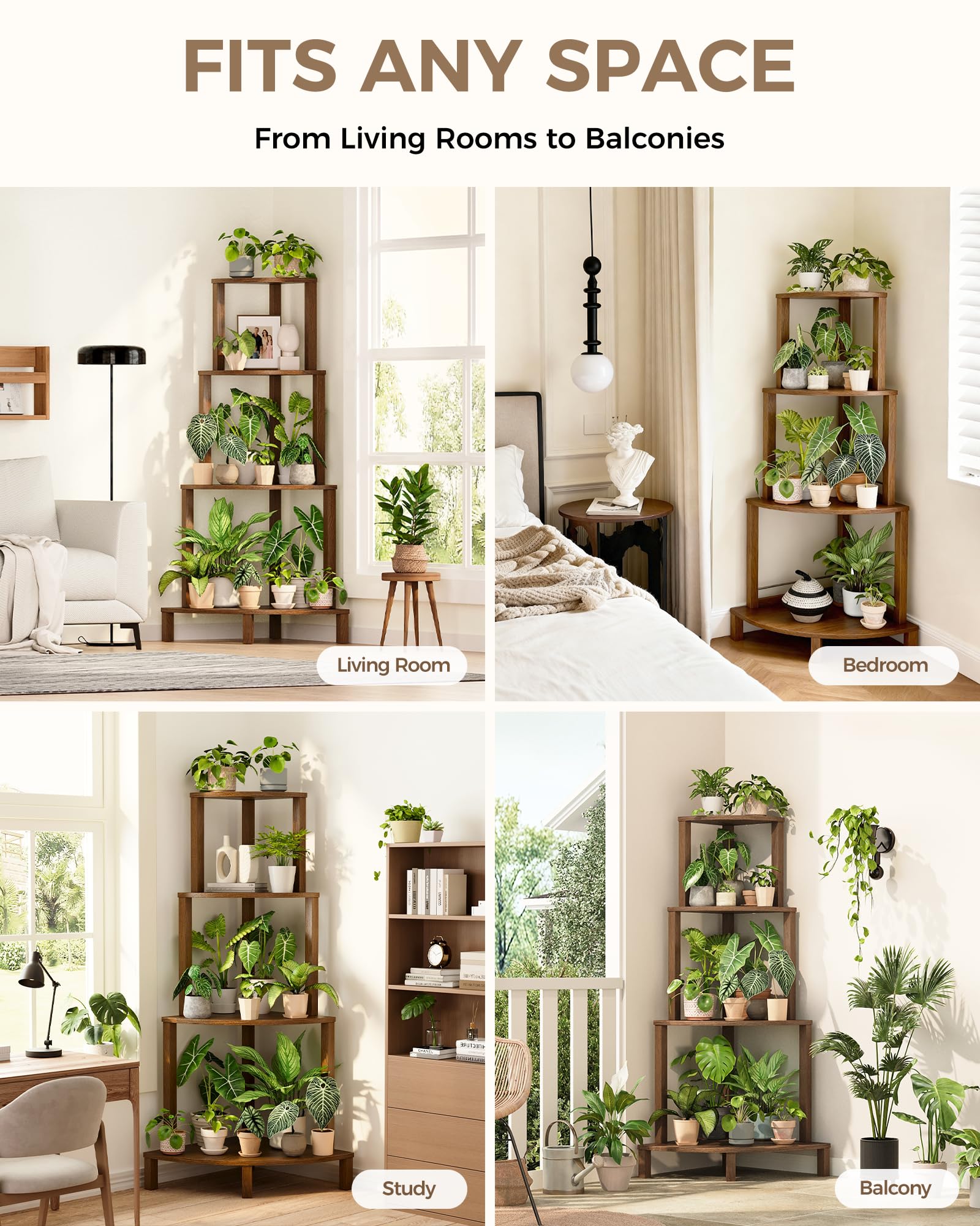 4-Tier Corner Plant Stand Wood Indoor Outdoor 60 Inch