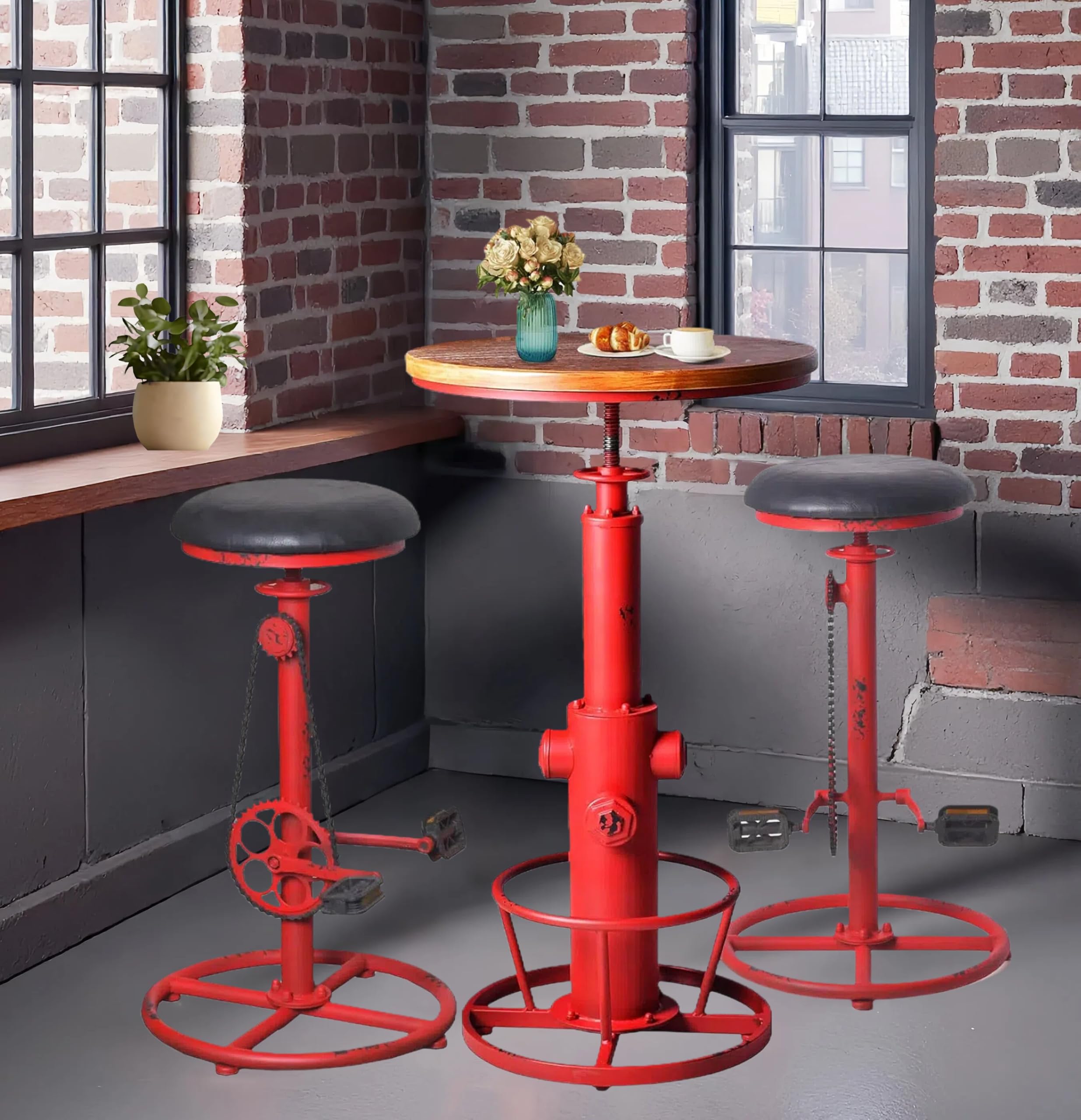 3 Piece Industrial Pub Bar Set with Adjustable Height