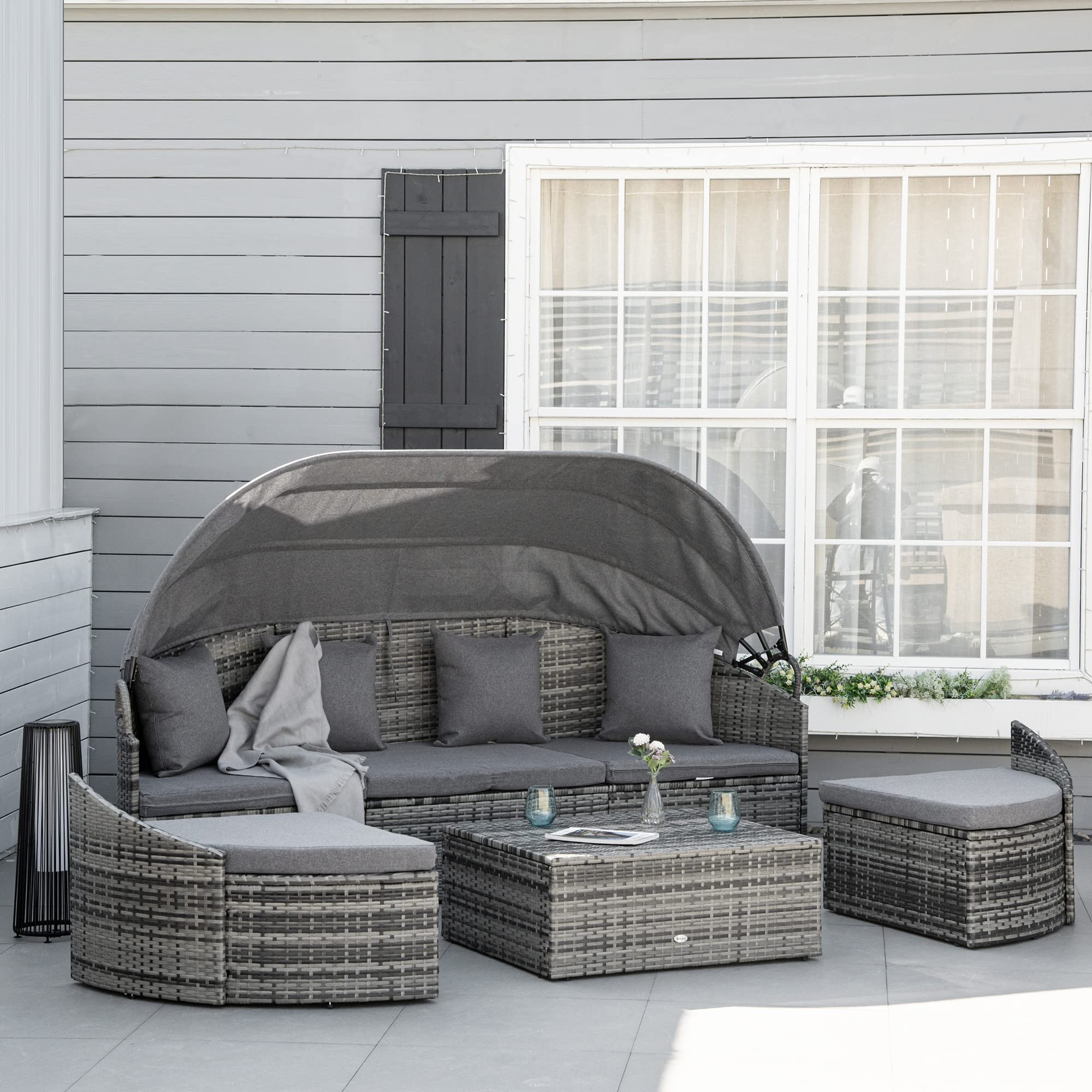 4-Piece Convertible Outdoor Rattan Daybed Set