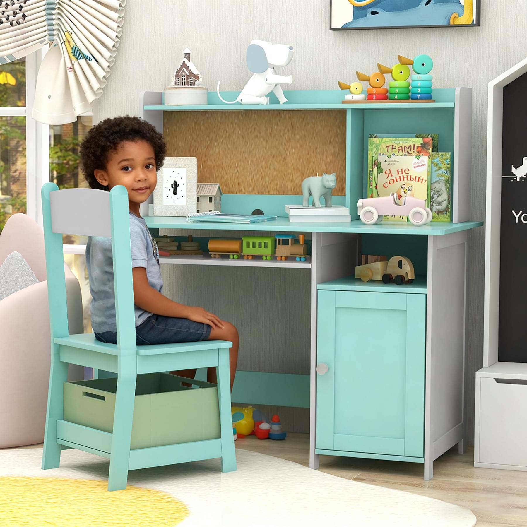Kids Desk and Chair Set with Storage