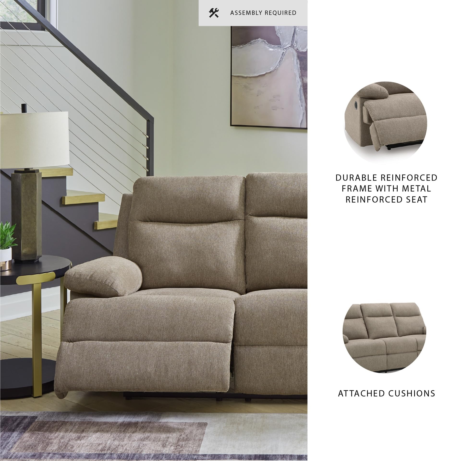 Mocha Chenille Reclining Sofa with Drop-Down Table