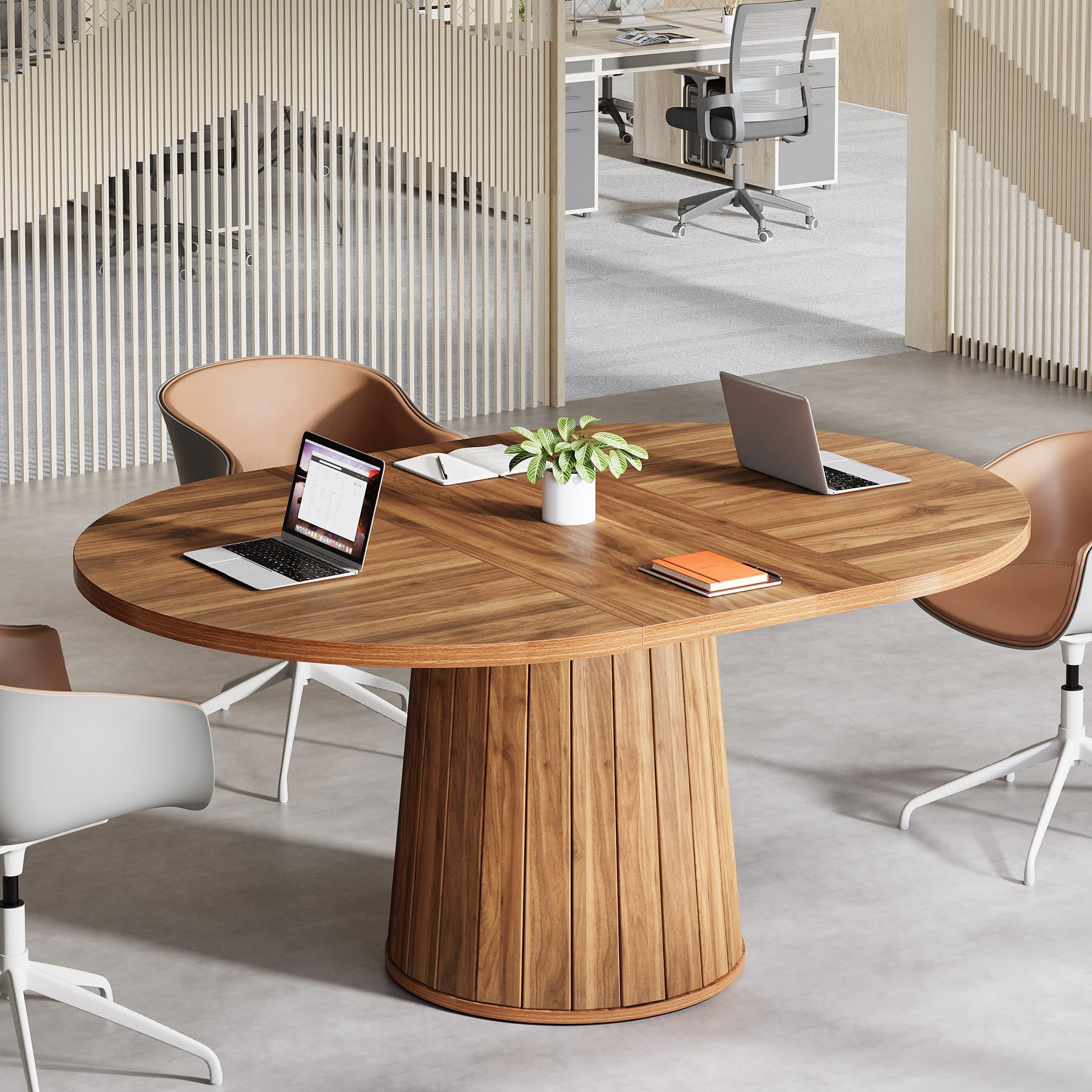 Oval Conference Table 55 Inches Wood Meeting Table for 6 People