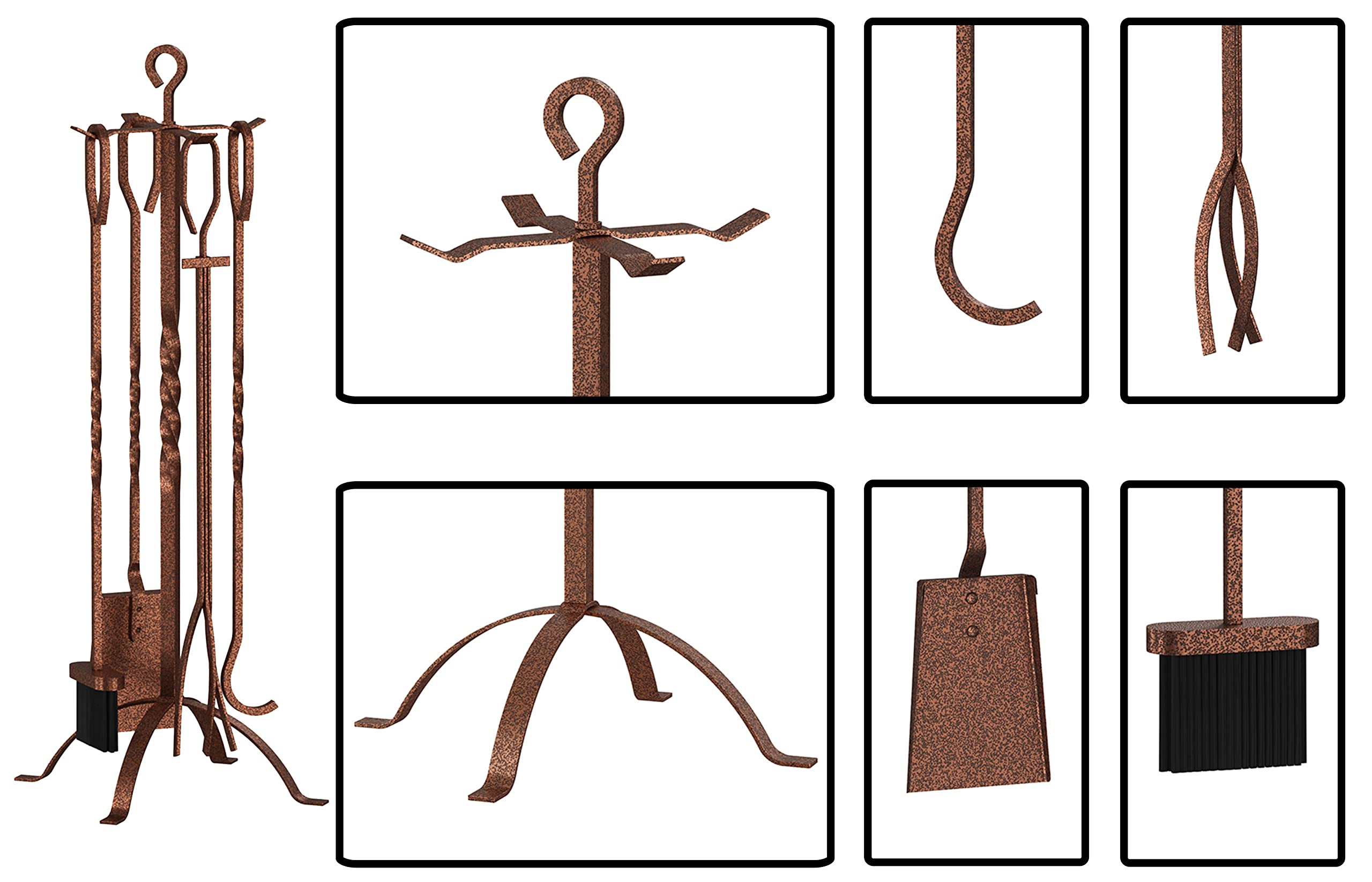 5-Piece Fireplace Tool Set with Stand