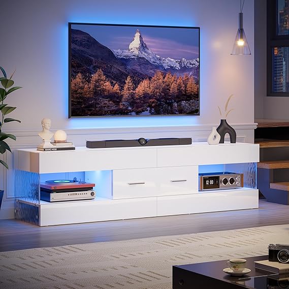 Black TV Stand for 55-65 Inch TV with LED Lights