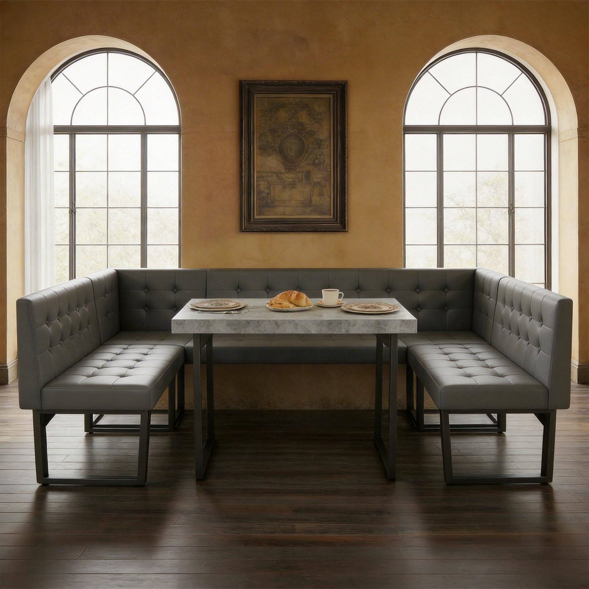 L-Shaped Corner Dining Table Set with Bench