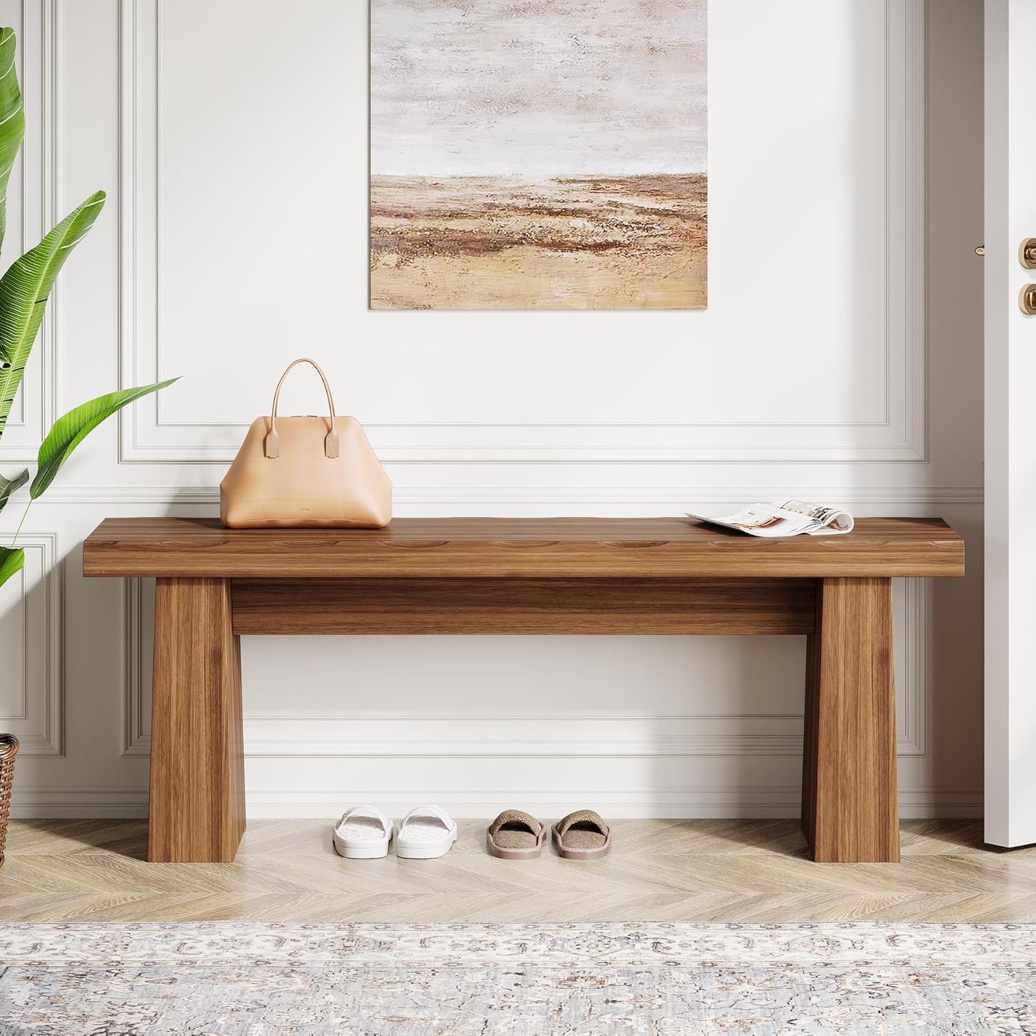 47-Inch Wooden Entryway Bench with Sturdy Frame