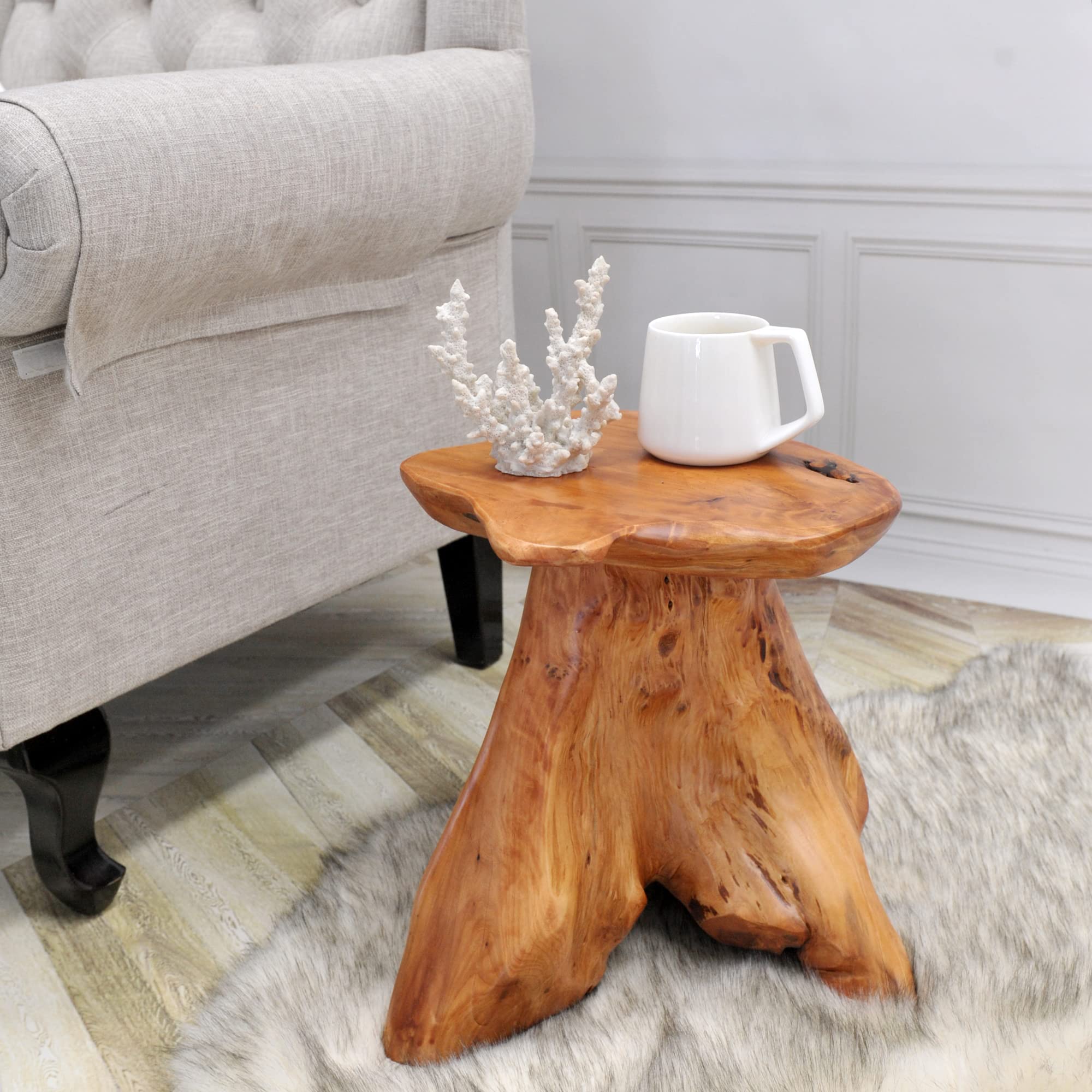 Cedar Wood Tree Stump Stool Live Edge Natural Side Table
