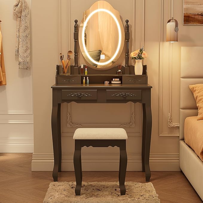 Vanity Desk with Mirror and Lights