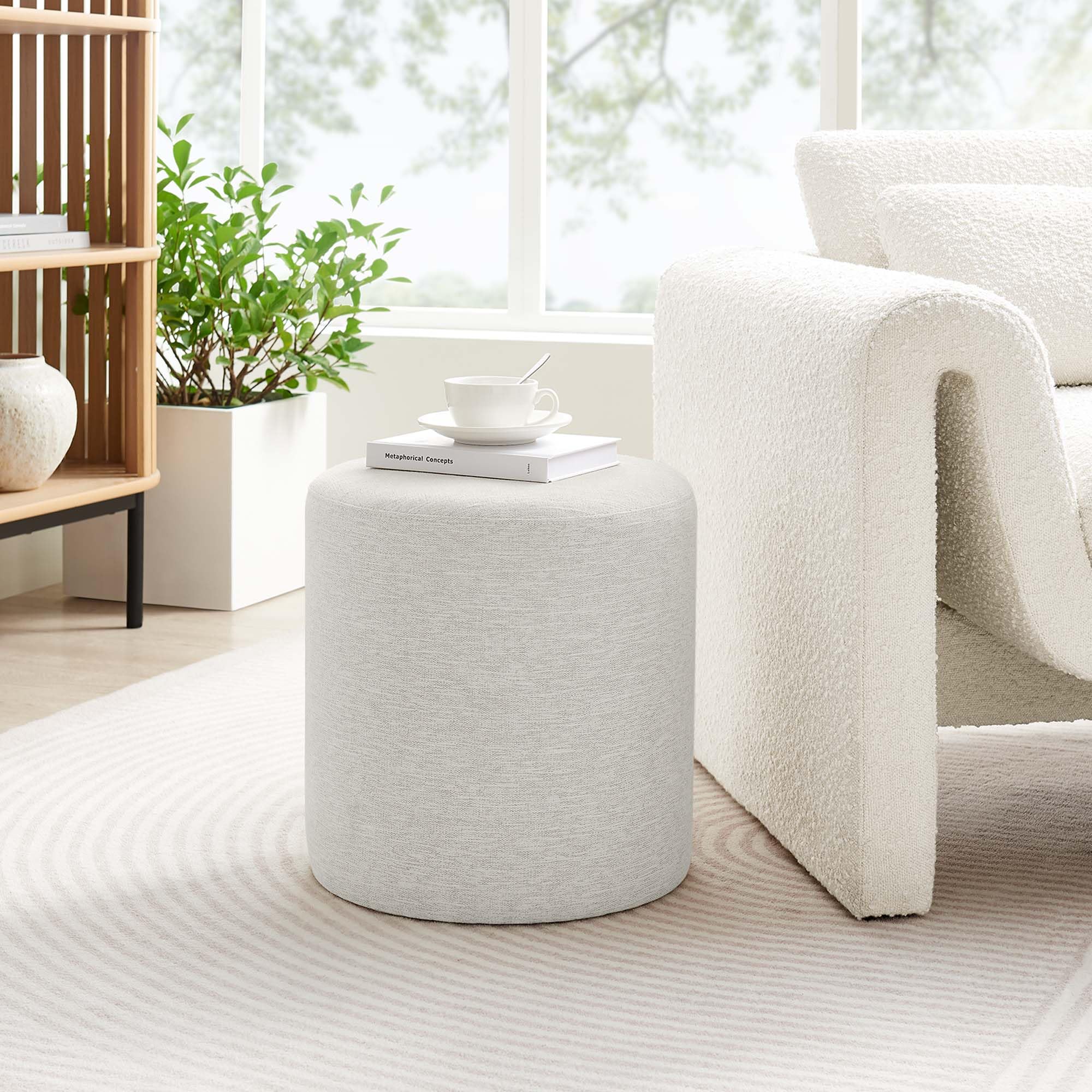 16" Round Woven Heathered Fabric Ottoman