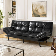 Convertible Faux Leather Futon Sofa Bed with Memory Foam