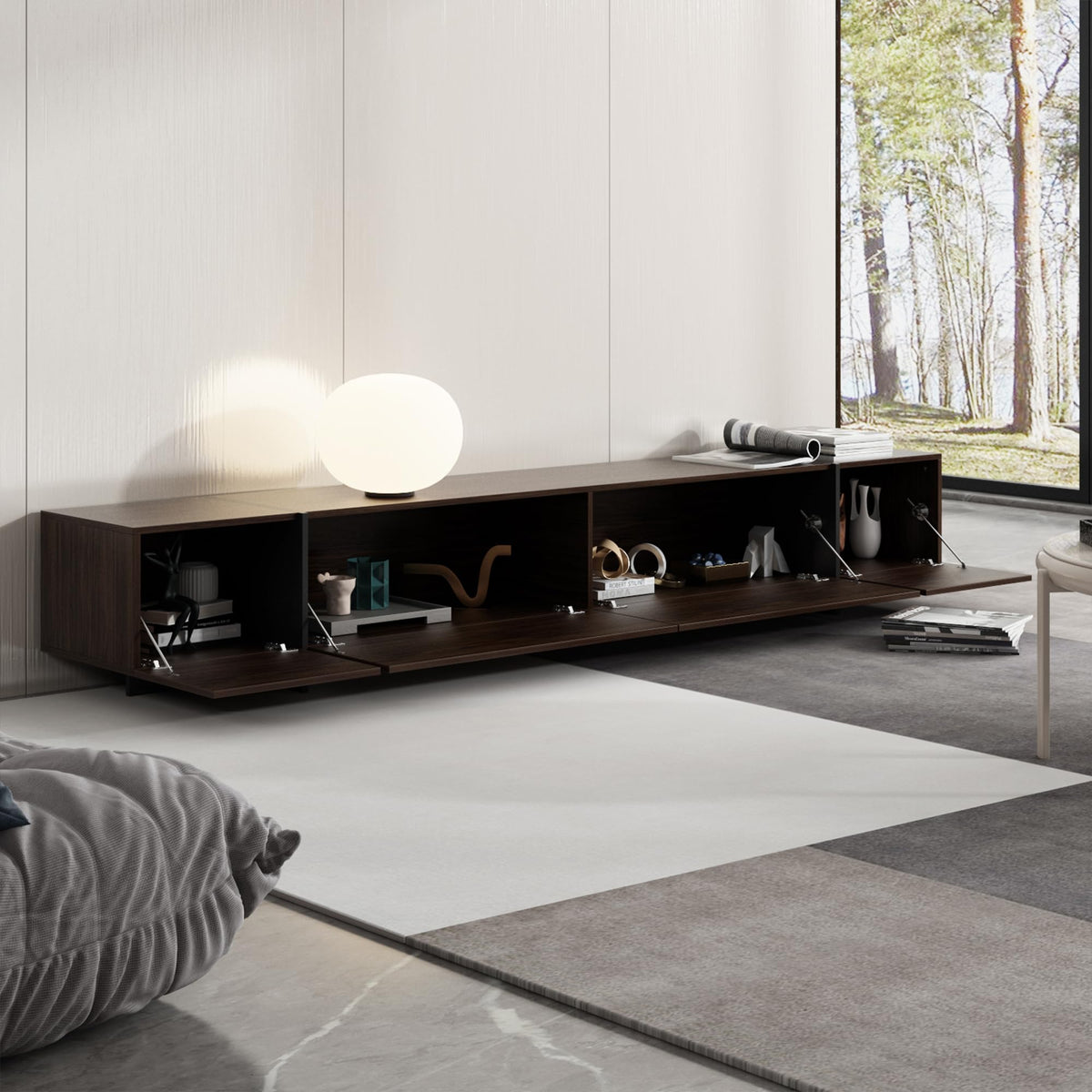 95.1" TV Stand with 4 Flip-Down Drawers - Modern Entertainment Center