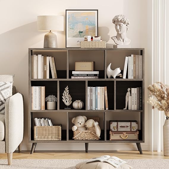 10-Cube Bookshelf with Solid Wood Legs