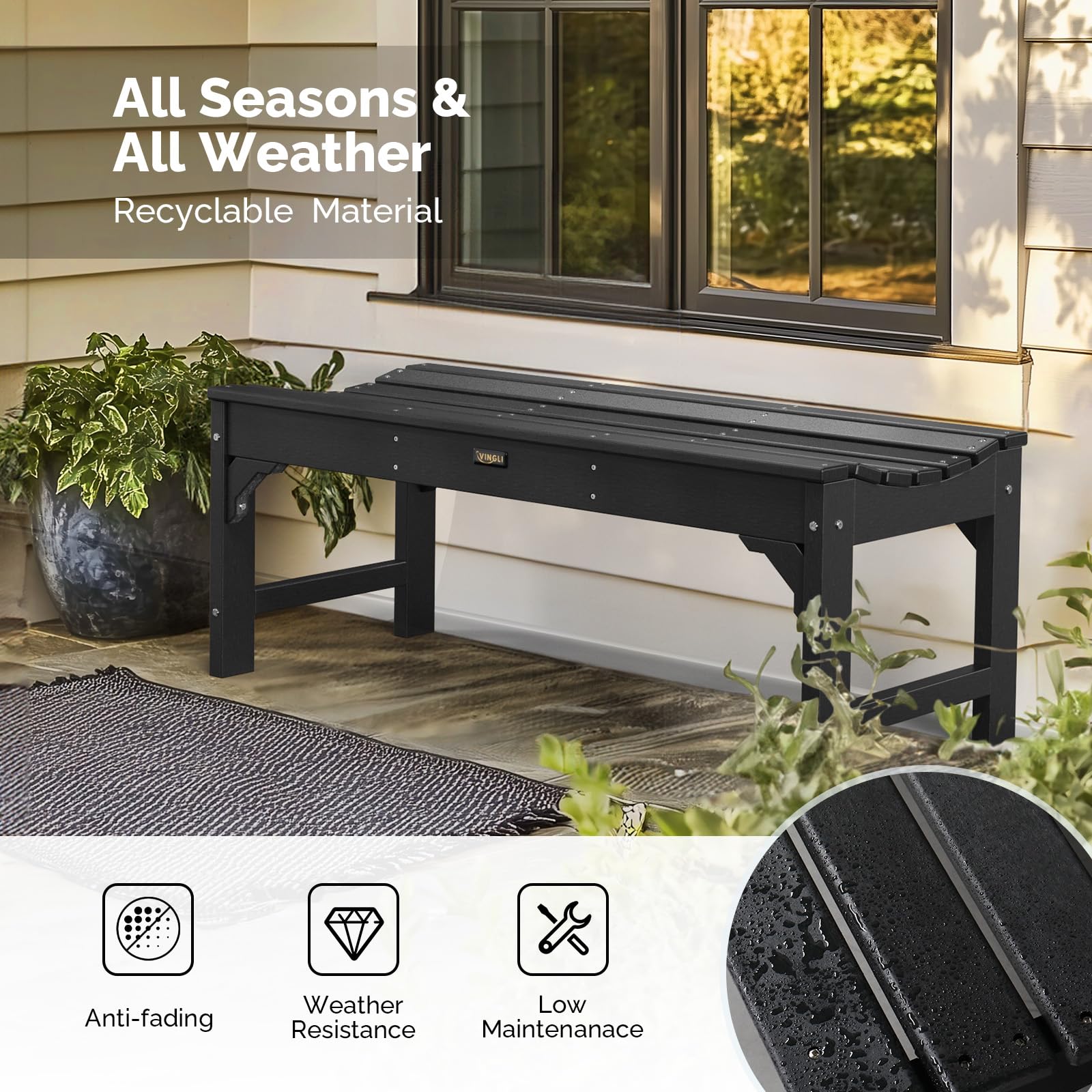 Outdoor HDPE Porch Bench - 800 lbs Capacity
