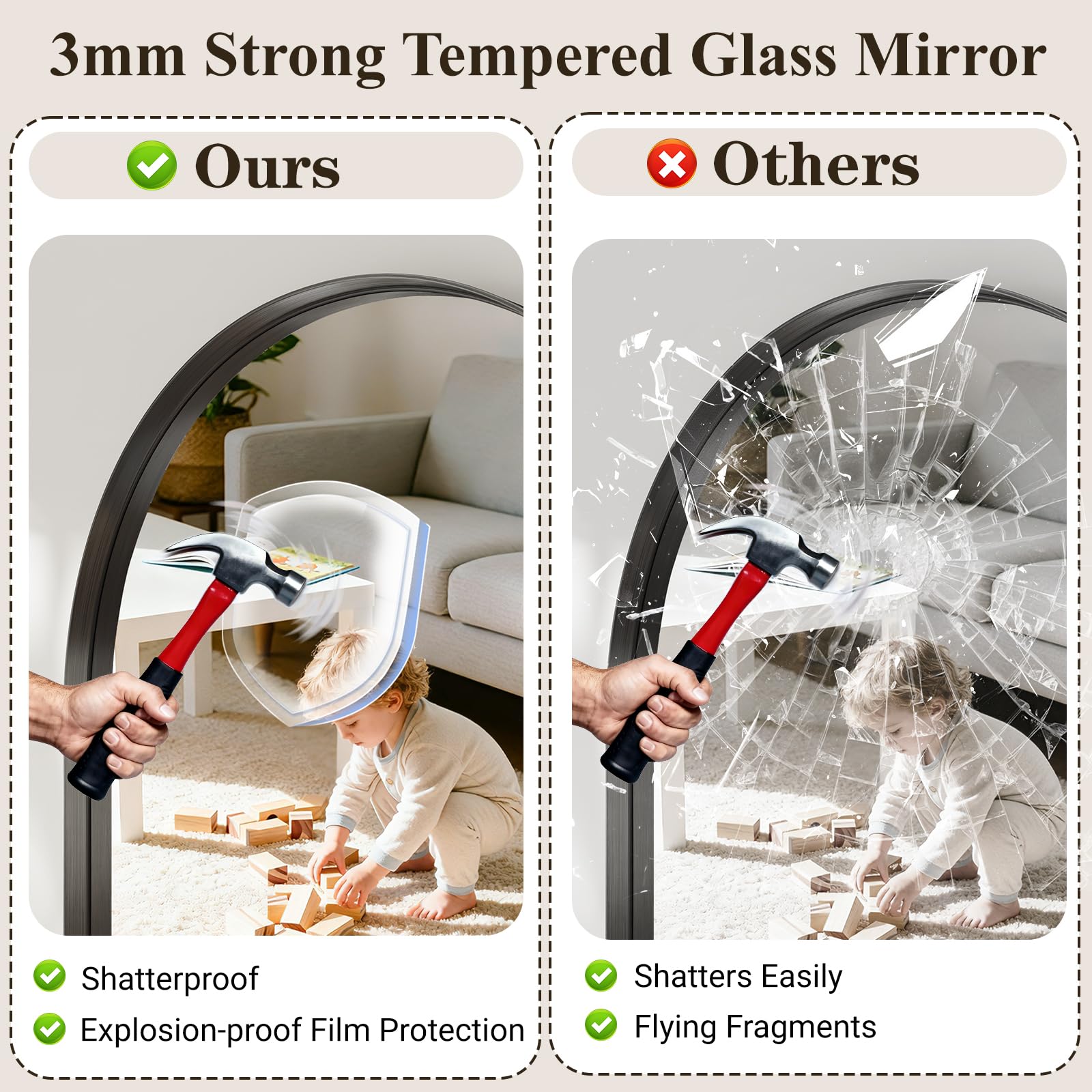 Arched Wall Mirror 30x48 Black Aluminum Frame