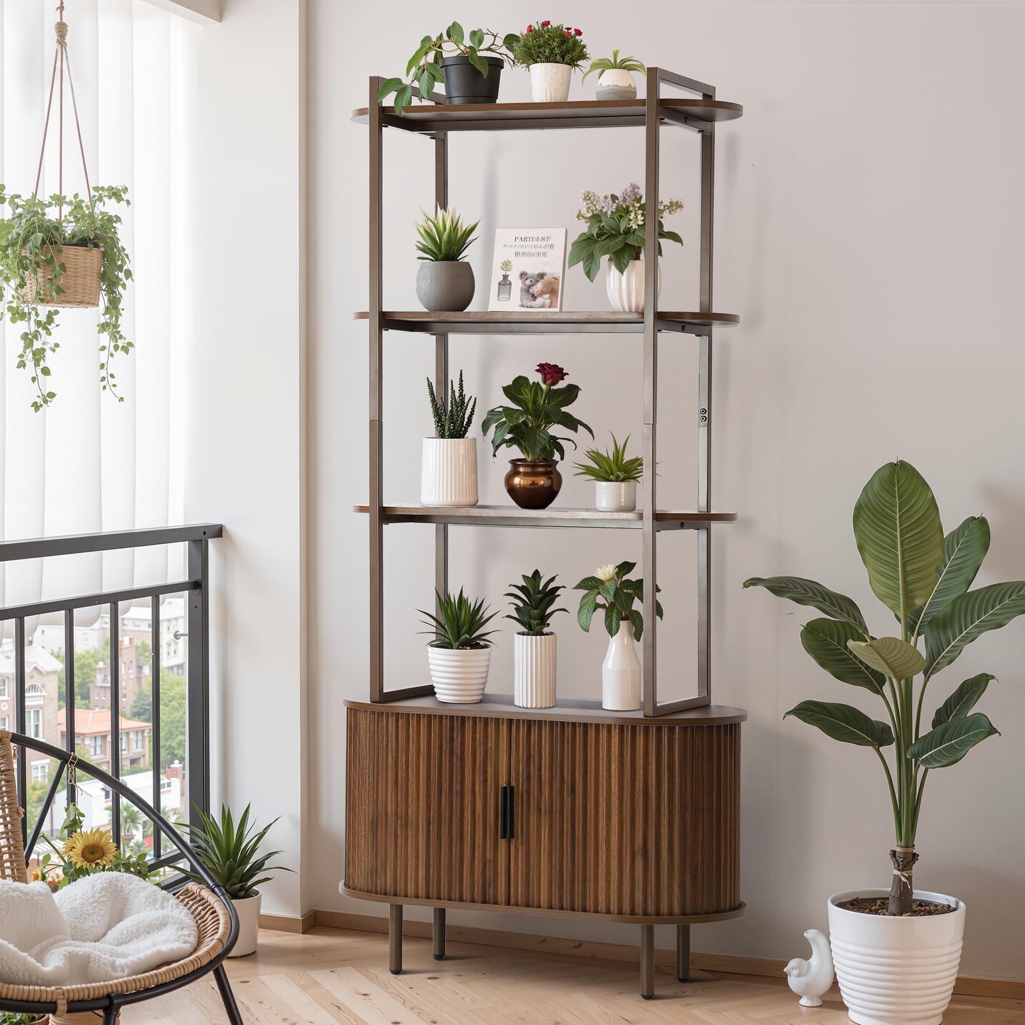71" Tall Bookcase with Storage Cabinet and Sliding Doors
