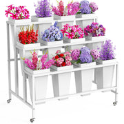 3-Tier Flower Display Stand with 12 Buckets and Wheels