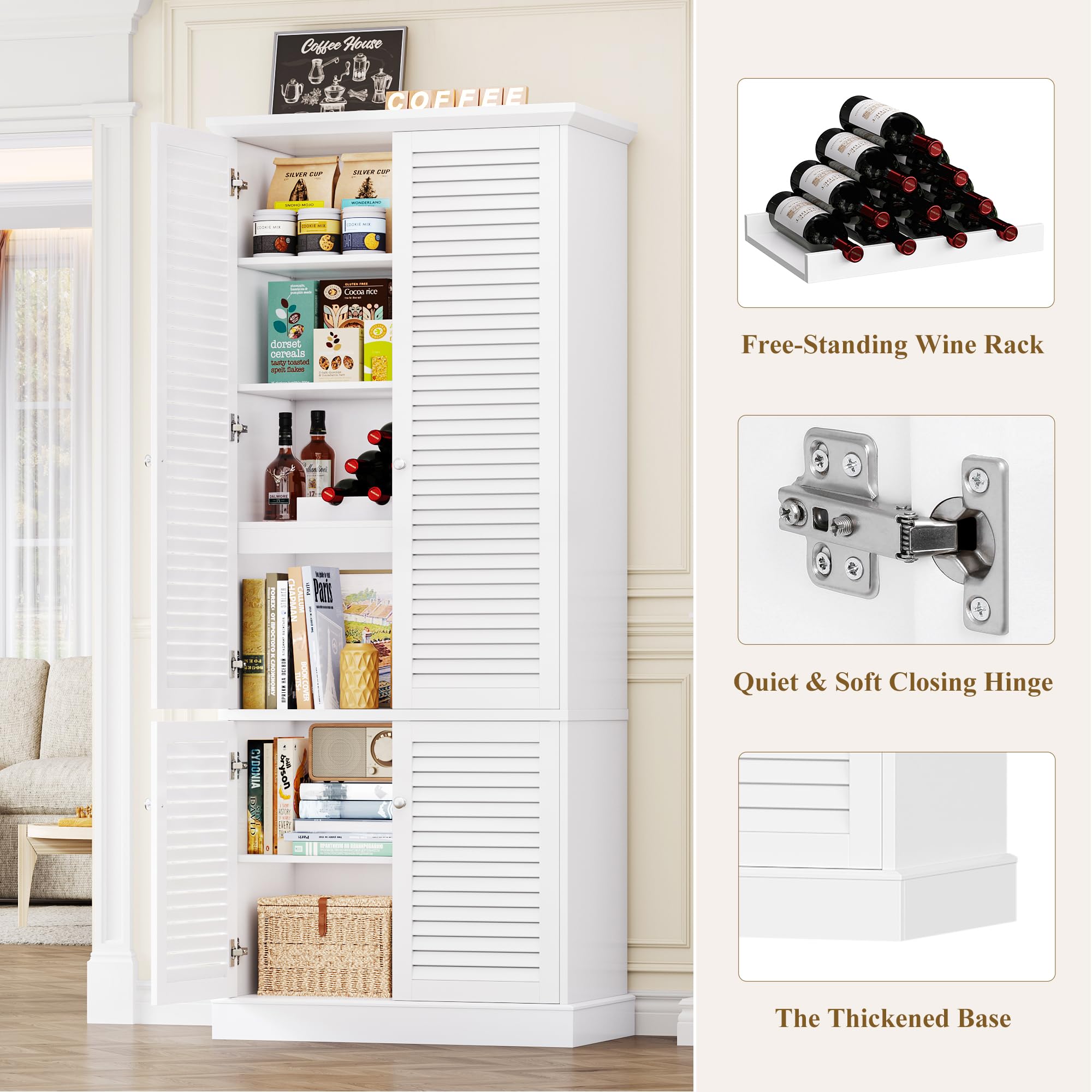 Tall Kitchen Pantry Cabinet with Shutter Doors